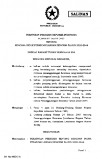 Peraturan Presiden Republik Indonesia No. 87 Tahun 2020 tentang Rencana Induk Penanggulangan Bencana Tahun 2O2O-2O44