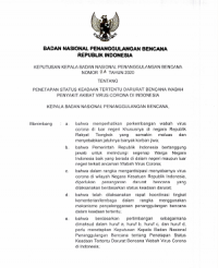 Keputusan Kepala Badan Nasional Penanggulangan Bencana Nomor 9.A Tahun 2020 Tentang Penetapan Status Keadaan Tertentu Darurat Bencana Wabah Penyakit Akibat Virus Corona Di Indonesia