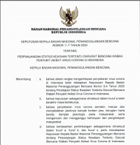 Keputusan Kepala Badan Nasional Penanggulangan Bencana Nomor 13.A tahun 2020 tentang Perpanjangan Status Keadaan Tertentu Darurat Bencana Wabah Penyakit Akibat Virus Corona Di Indonesia